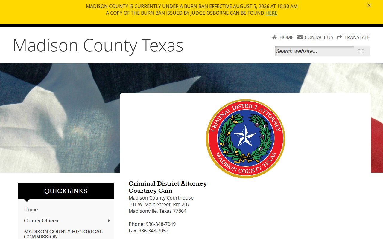Madison County arrest records and Criminal District Attorney process