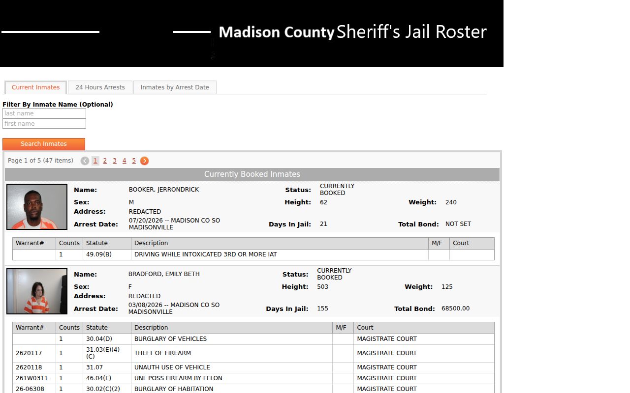 Madison County arrest record current jail roster search