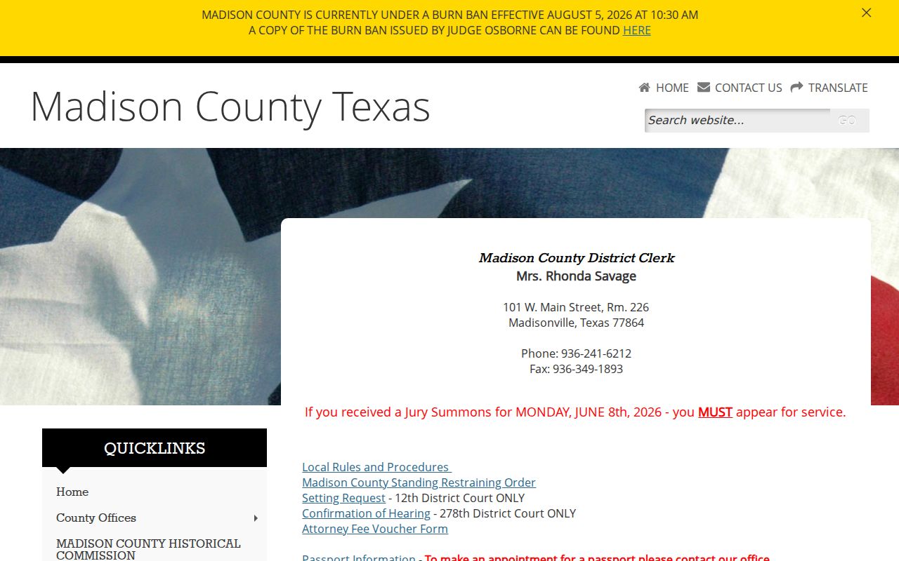 Madison County criminal court case records at the District Clerk