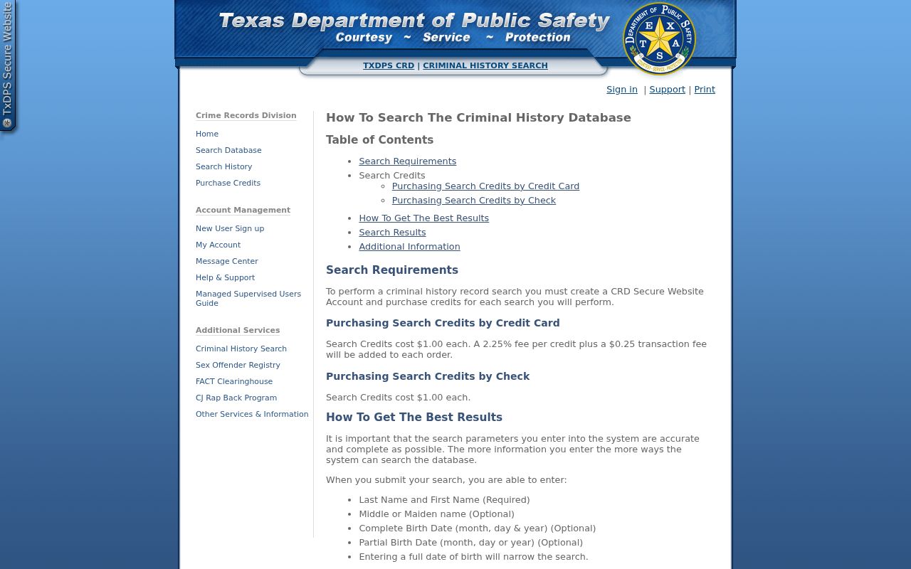 Madison County criminal history DPS search instructions