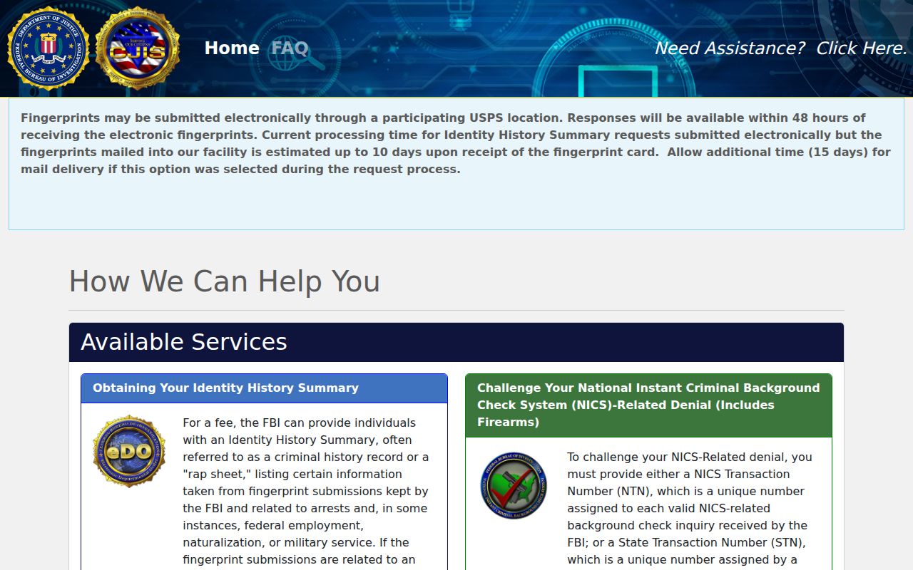 Madison County criminal history FBI identity review ordering