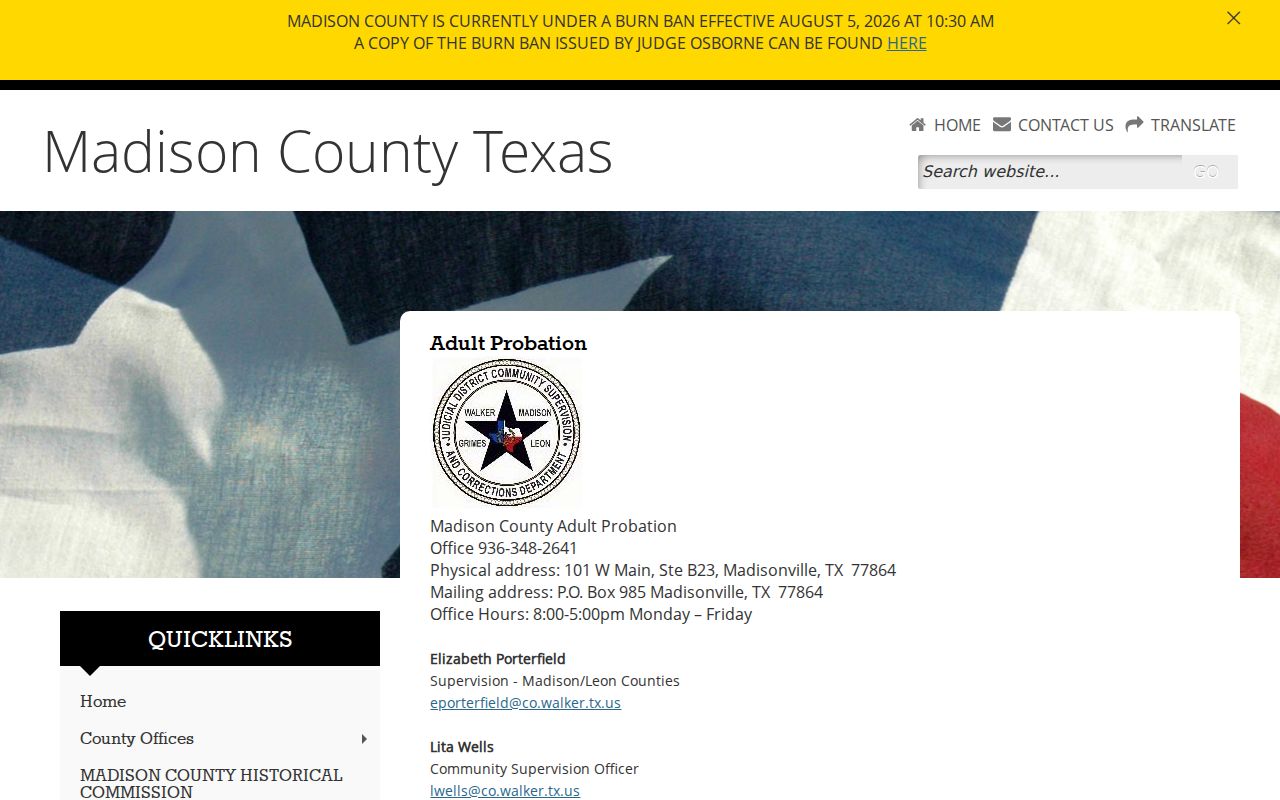 Madison County criminal history probation office records