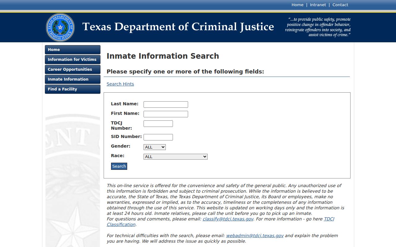 Madison County criminal history TDCJ inmate search
